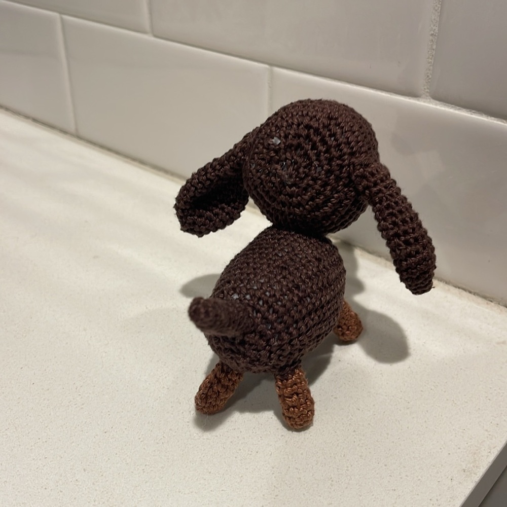 Handcrafted Dachshund Decor Amigurui Crochet Figure Dog Puppy Chocolate Brown - Picture 5 of 10